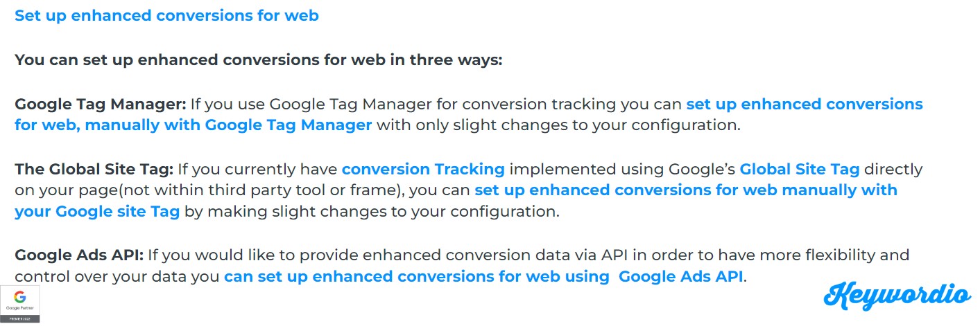Set up enhance conversions for web