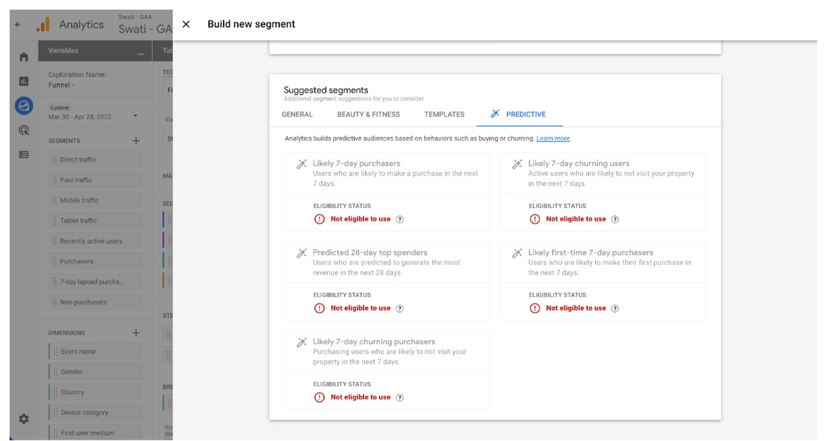 Segment section on Google Analytics 4 interface